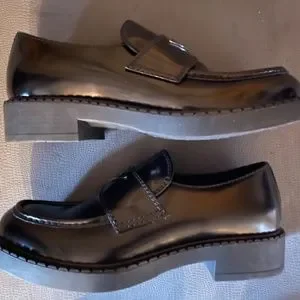 PRADA Men’s Logo Plaque Chunky Sole Loafers BLACK US SHOE SIZE 9.5 PRADA Leather Logo Loafer Chocolate Dress Shoes - 2DB195  main image 4